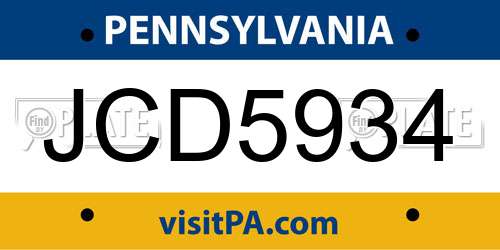 JCD5934 Pennsylvania License Plate