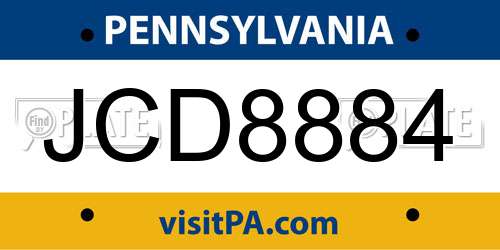 JCD8884 Pennsylvania License Plate