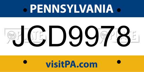JCD9978 Pennsylvania License Plate