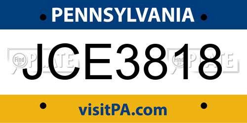 JCE3818 Pennsylvania License Plate