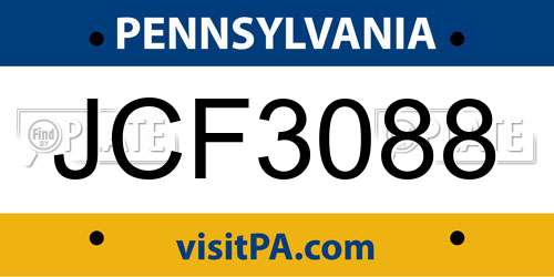 JCF3088 Pennsylvania License Plate