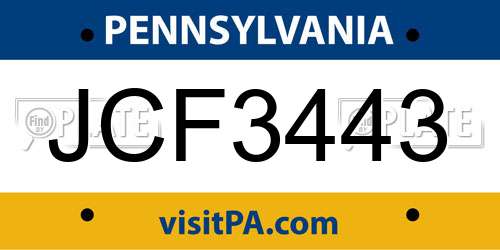 JCF3443 Pennsylvania License Plate