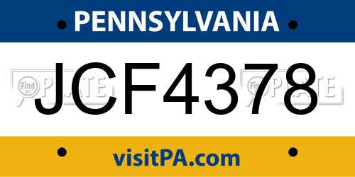 JCF4378 Pennsylvania License Plate