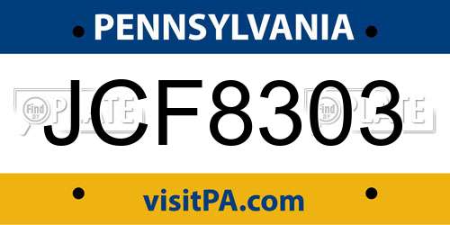 JCF8303 Pennsylvania License Plate