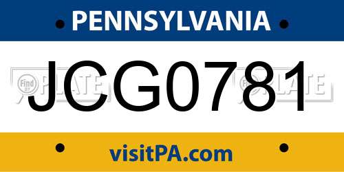 JCG0781 Pennsylvania License Plate