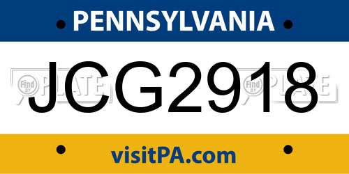 JCG2918 Pennsylvania License Plate