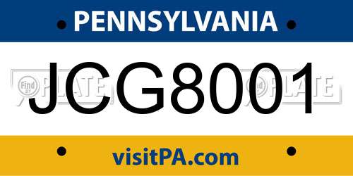 JCG8001 Pennsylvania License Plate