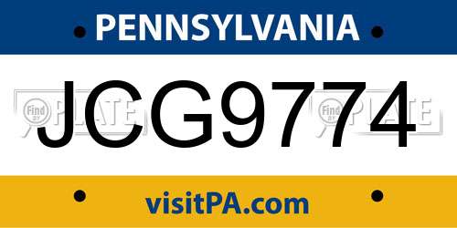 JCG9774 Pennsylvania License Plate