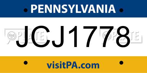 JCJ1778 Pennsylvania License Plate