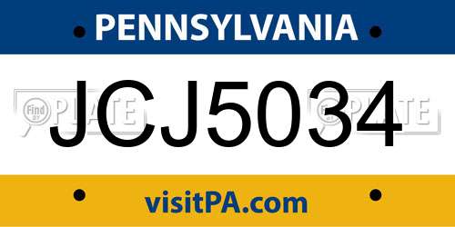 JCJ5034 Pennsylvania License Plate