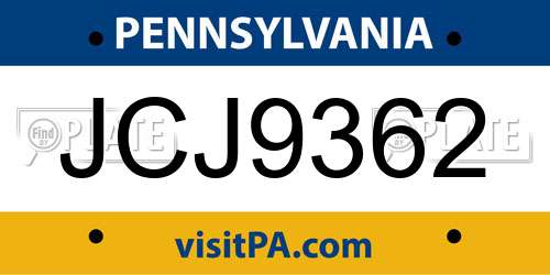 JCJ9362 Pennsylvania License Plate