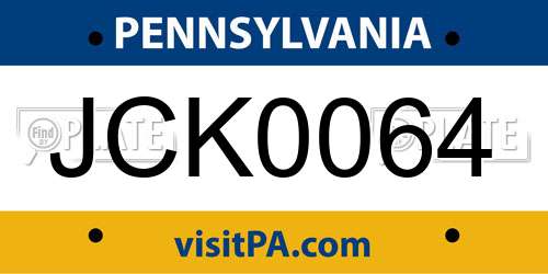 JCK0064 Pennsylvania License Plate