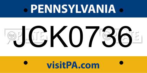 JCK0736 Pennsylvania License Plate