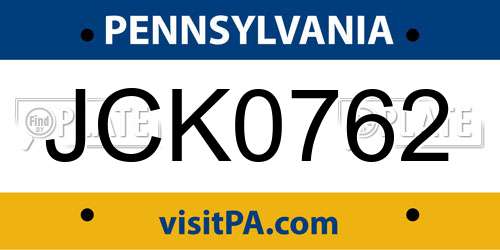 JCK0762 Pennsylvania License Plate