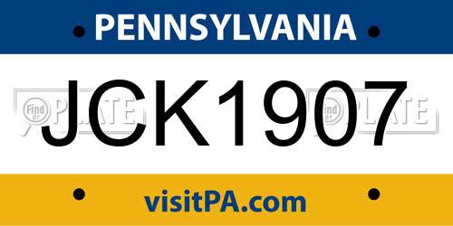 JCK1907 Pennsylvania License Plate