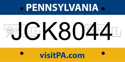 JCK8044 Pennsylvania License Plate
