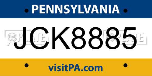 JCK8885 Pennsylvania License Plate