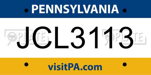 JCL3113 Pennsylvania License Plate