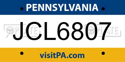 JCL6807 Pennsylvania License Plate
