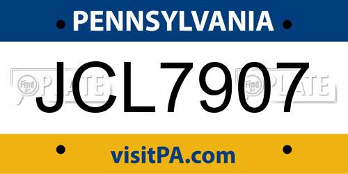 JCL7907 Pennsylvania License Plate