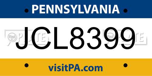 JCL8399 Pennsylvania License Plate
