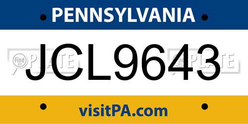 JCL9643 Pennsylvania License Plate
