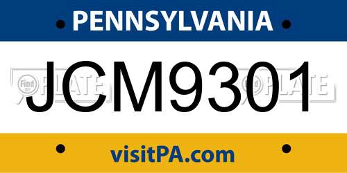JCM9301 Pennsylvania License Plate