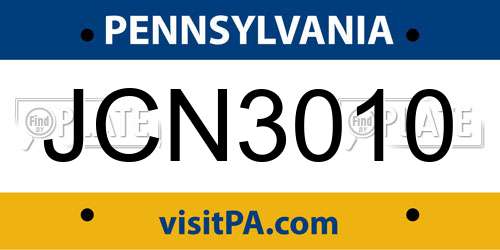 JCN3010 Pennsylvania License Plate