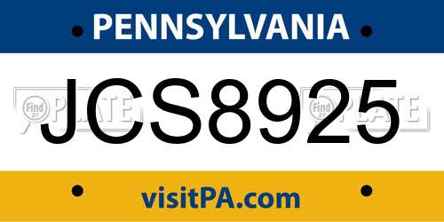 JCS8925 Pennsylvania License Plate