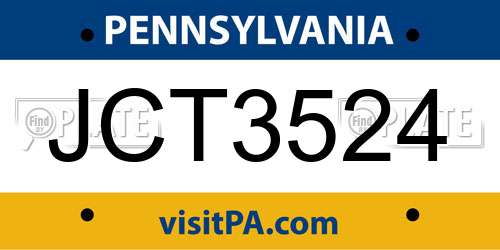 JCT3524 Pennsylvania License Plate