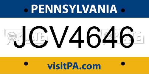 JCV4646 Pennsylvania License Plate