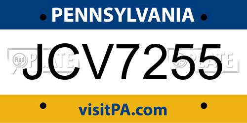 JCV7255 Pennsylvania License Plate