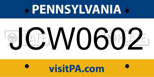 JCW0602 Pennsylvania License Plate