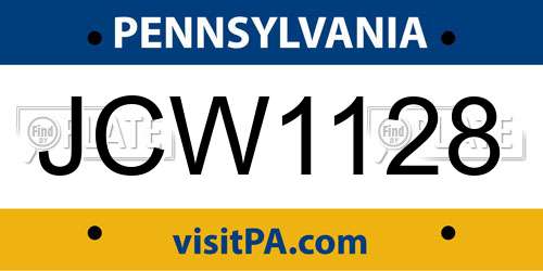 JCW1128 Pennsylvania License Plate