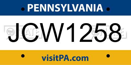 JCW1258 Pennsylvania License Plate