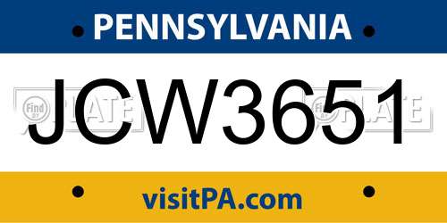 JCW3651 Pennsylvania License Plate