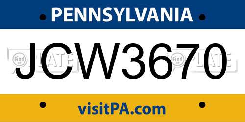 JCW3670 Pennsylvania License Plate