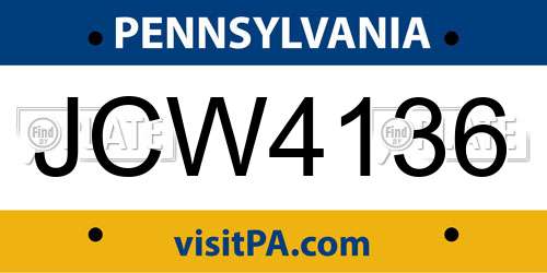 JCW4136 Pennsylvania License Plate