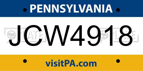JCW4918 Pennsylvania License Plate