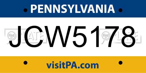 JCW5178 Pennsylvania License Plate