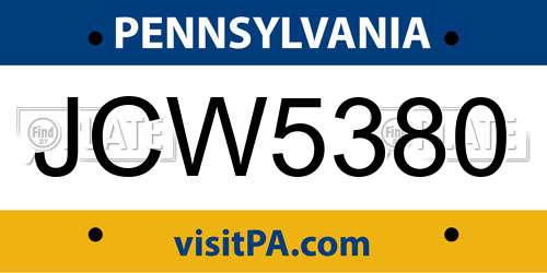JCW5380 Pennsylvania License Plate