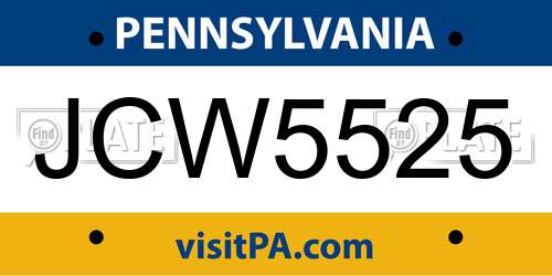 JCW5525 Pennsylvania License Plate