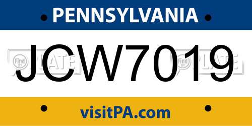 JCW7019 Pennsylvania License Plate