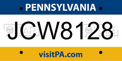 JCW8128 Pennsylvania License Plate