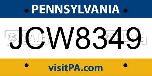 JCW8349 Pennsylvania License Plate