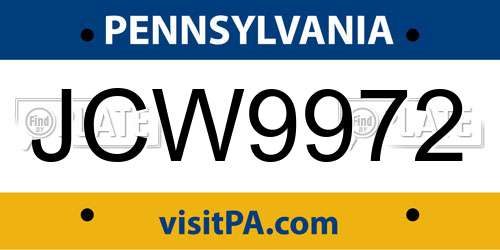 JCW9972 Pennsylvania License Plate