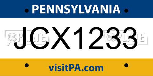 JCX1233 Pennsylvania License Plate