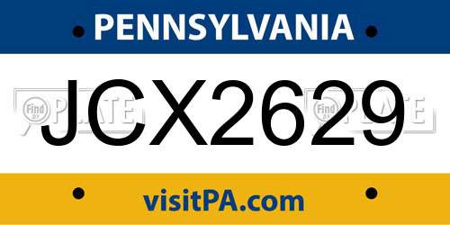 JCX2629 Pennsylvania License Plate