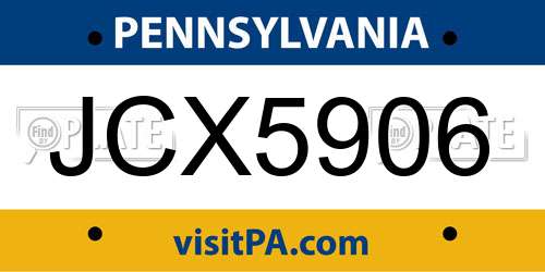 JCX5906 Pennsylvania License Plate