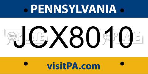 JCX8010 Pennsylvania License Plate